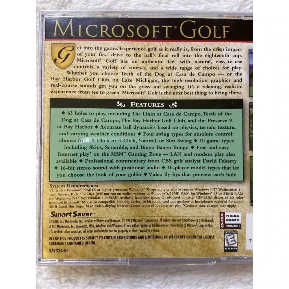 Microsoft Golf for Windows 95 PC CD ROM 2000 VTG Sports Computer Game Clubs
